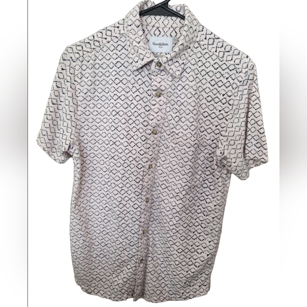 Goodfellow Eco Pink & Black Patterned ButtonUp Shirt Front Pocket Size S